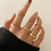 LATS Punk Metal Geometry Circular Punk Rings Set